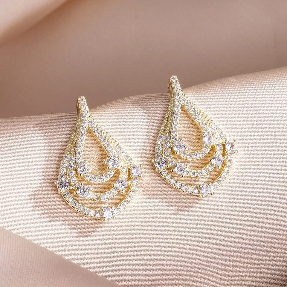 ZAKOL Simple Light Full Zirconia Hollow Water Drop Stud Earrings for Women Shining CZ Wedding Party Jewelry Accessories
