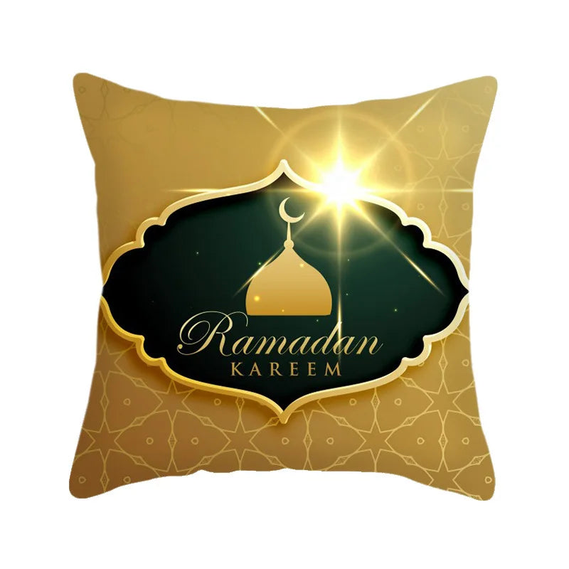 2026 Ramadan Islamic Pillow Cover – Moon & Mosque Design (45×45 cm)