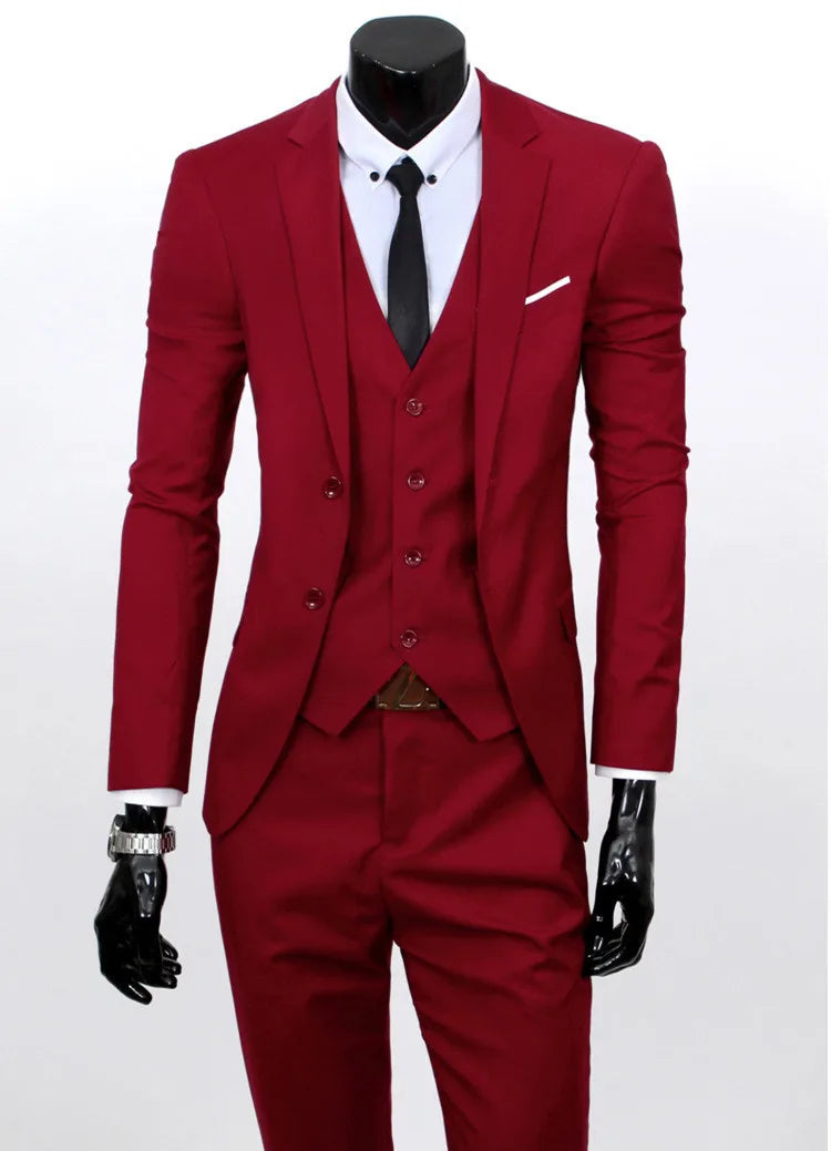 Spring Autumn New Fashion Men's Trendy Slim Business Solid Color 3 Pieces of Suits Sets Single Greasted Blazers Waistcoat Pants