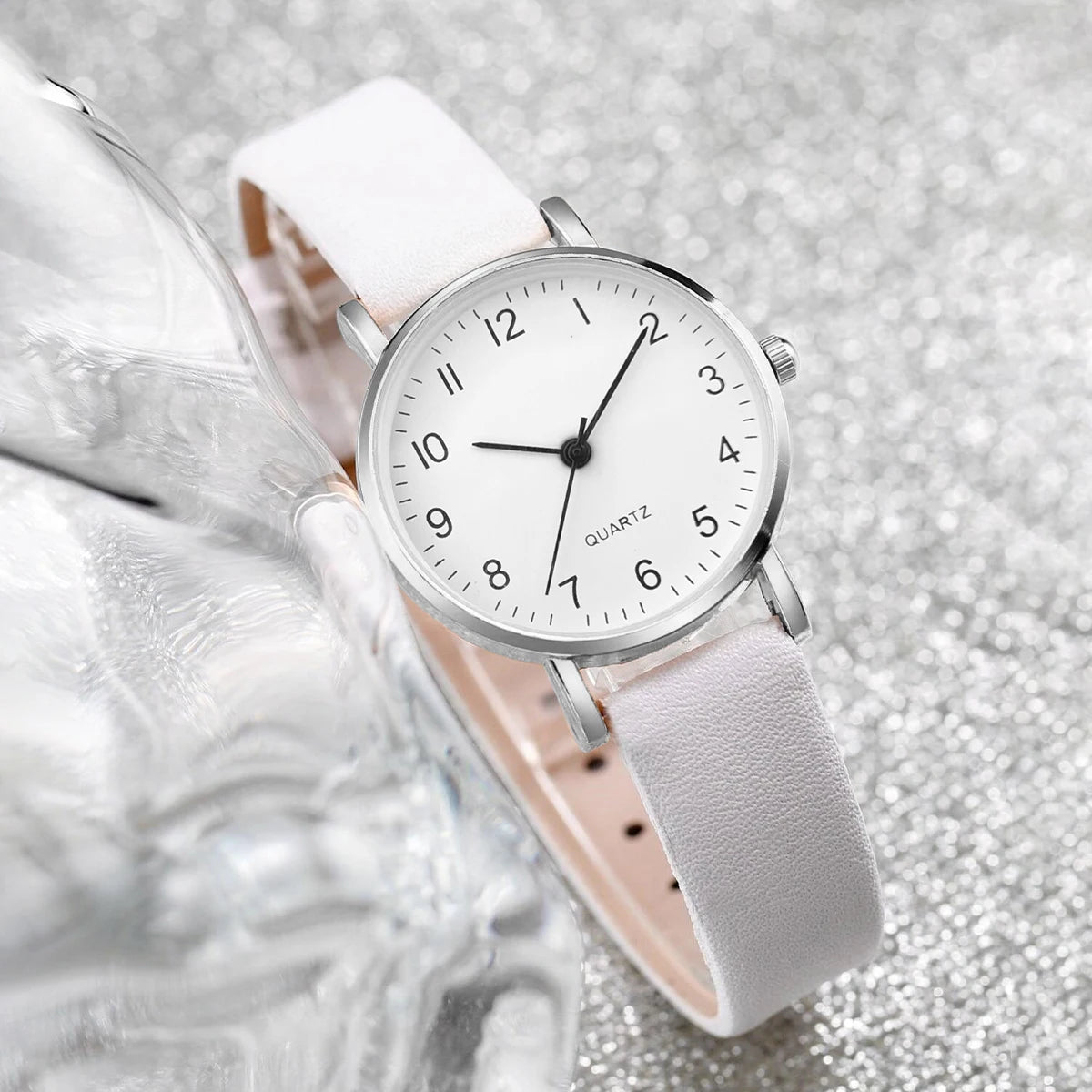 5/6PCS Fashion Women's Quartz Watch Leather Band Analog Quartz Watches with Diamond Jewelry (Without Box)