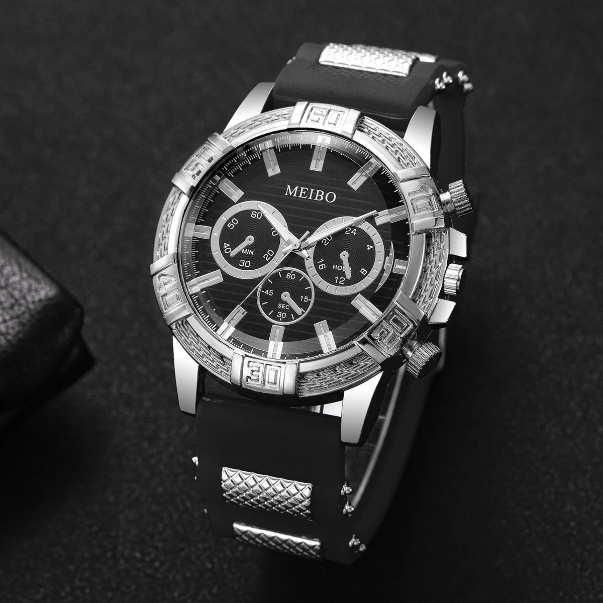 Fashion Men Sports Quartz Watch Black Silicone Band Casual Male's Dress Wristwatches Clock Gift Relogio Masculino（Without Box）