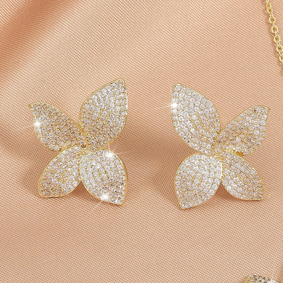 ZAKOL High Quality Luxury Flower Leaf Shaped Earrings for Women Gorgeous Micro Paved Bling Cubic Zirconia Bridal Wedding Jewelry