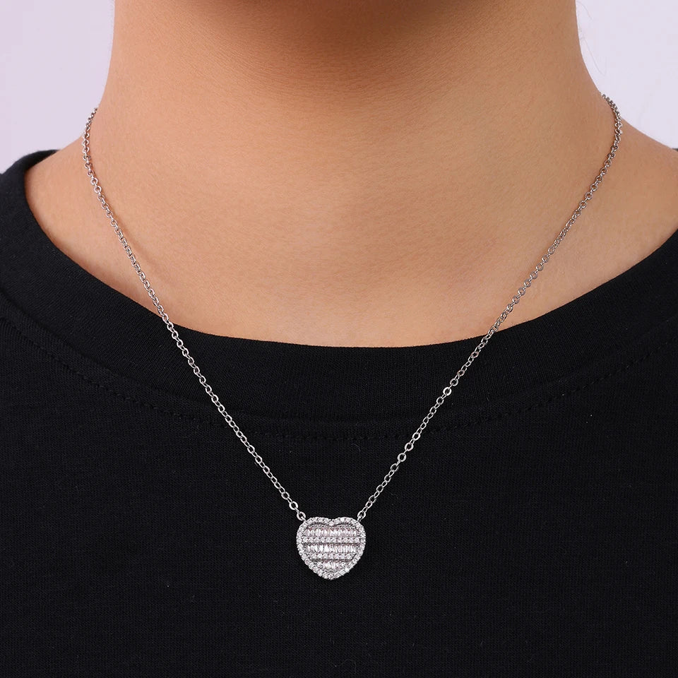 ZAKOL 2pcs/set 45CM Shiny Heart Rhinestone Hop Tennis Chain Stacked Necklace Unisex Fashion Goth Rock Hippie Choker Jewelry