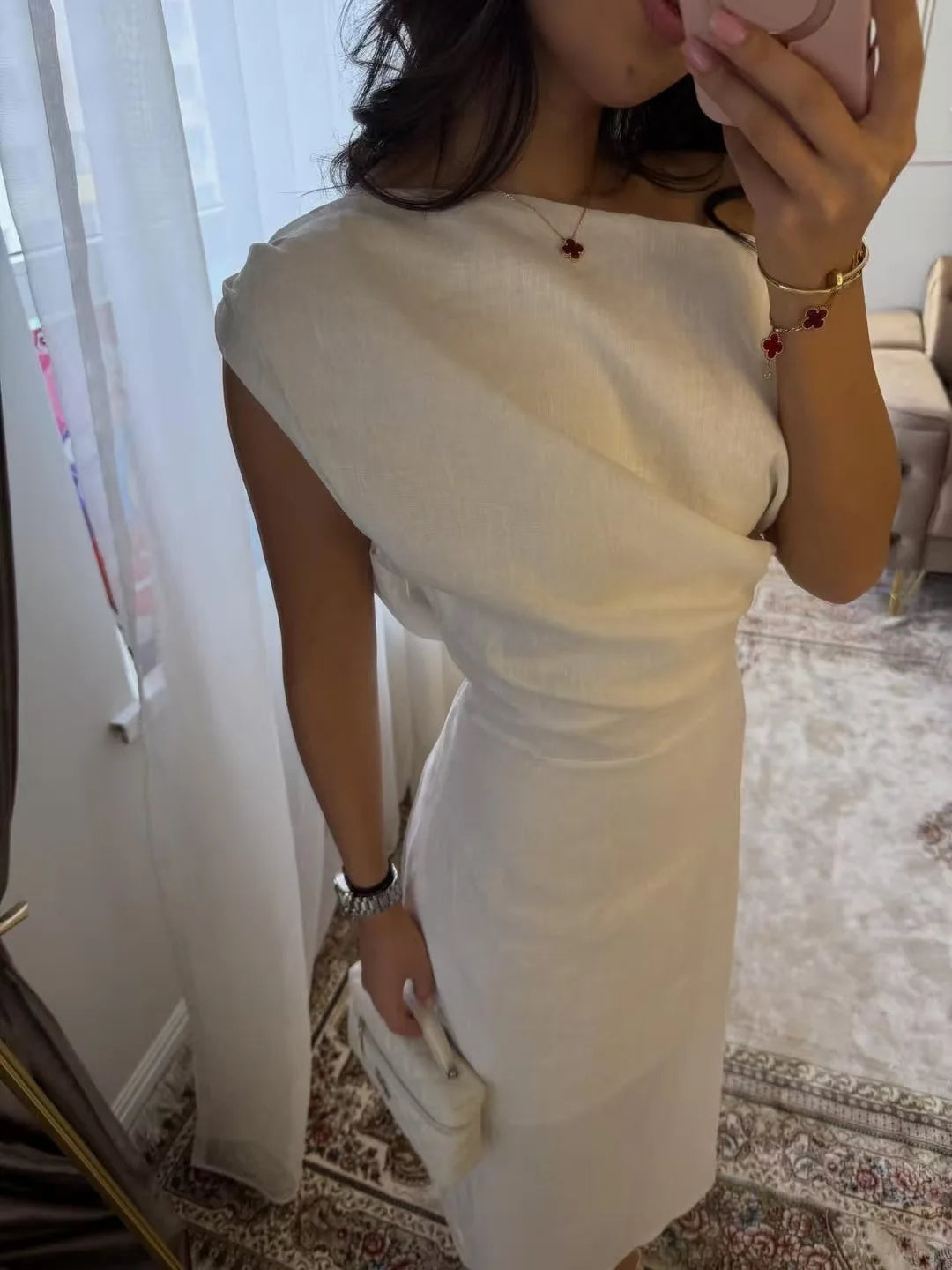 Elegant Solid One Shoulder Dresses Lady Skew Collar Waist-cinching Sleeveless Long Dress 2026 Women New Party Club Gowns