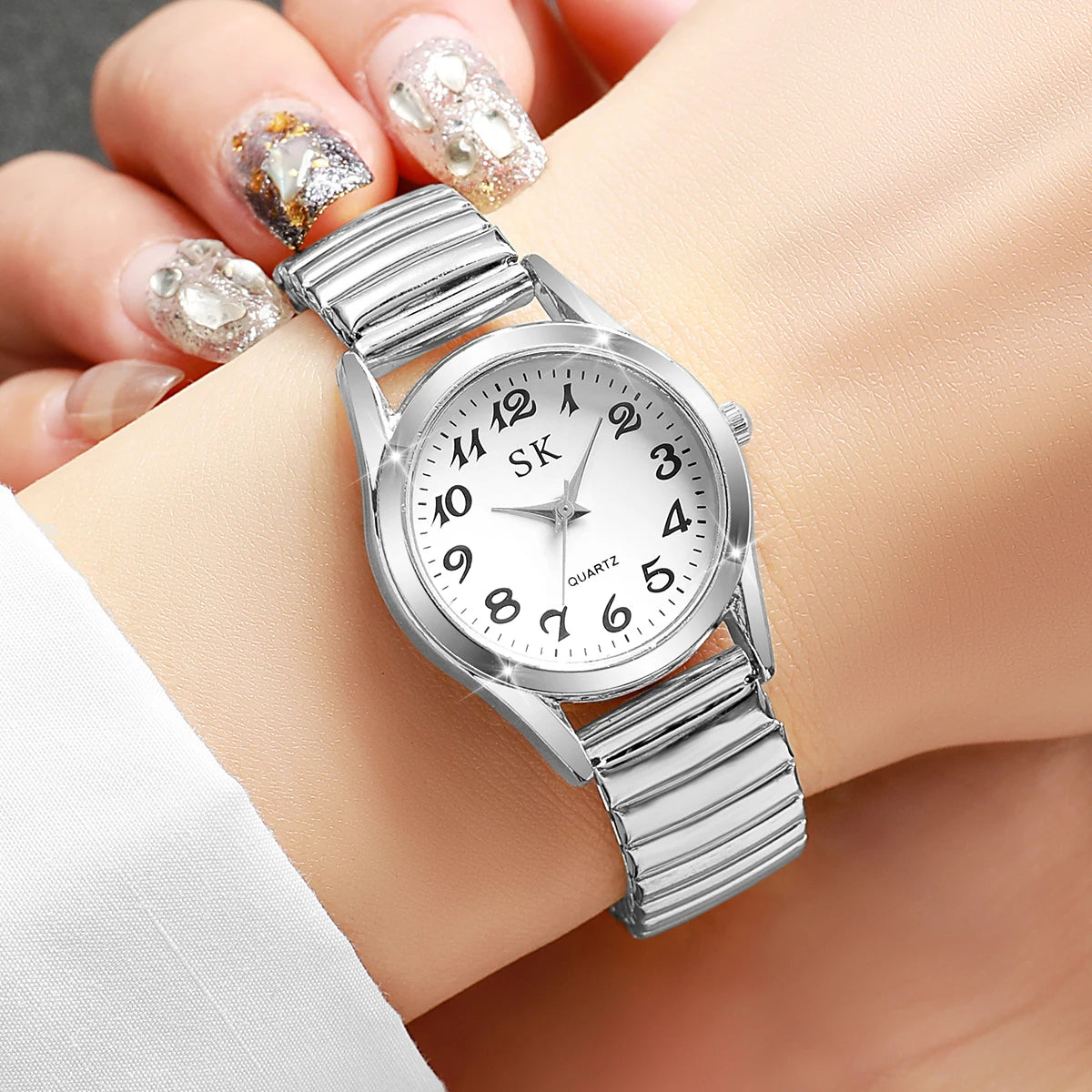 Elegant Small Dial Women Watches Fashion Elastic Strap Quartz Watch Reloj Mujer（Without Box）