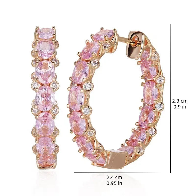 ZAKOL Gorgeous Bright Pink Zirconia Crystal Hoop Earrings for Women Luxury Party Accessories Trendy Wedding Jewelry