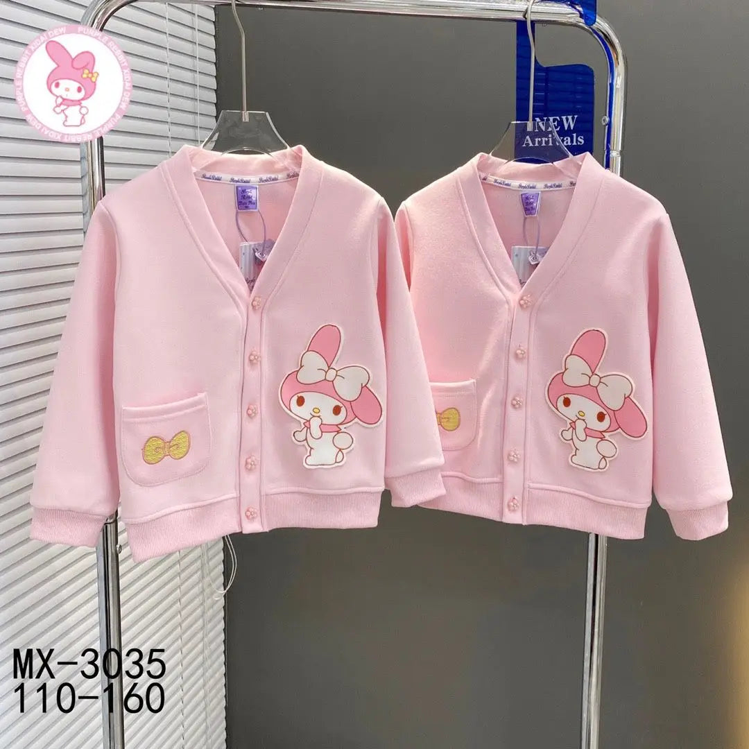 Spring Autumn Children Sanrio Cinnamoroll Knitted Cardigan Teen Girls Cartoon Kuromi Sweater Coat Kids Cute Single Breasted Top