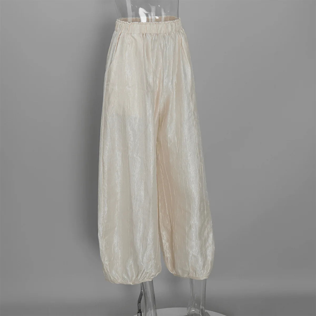 Women's Shiny Satin Solid Loose Fit Lantern Pants Elastic Waist Trousers Casual High Waist Commute Puffy Balloon Streetwear