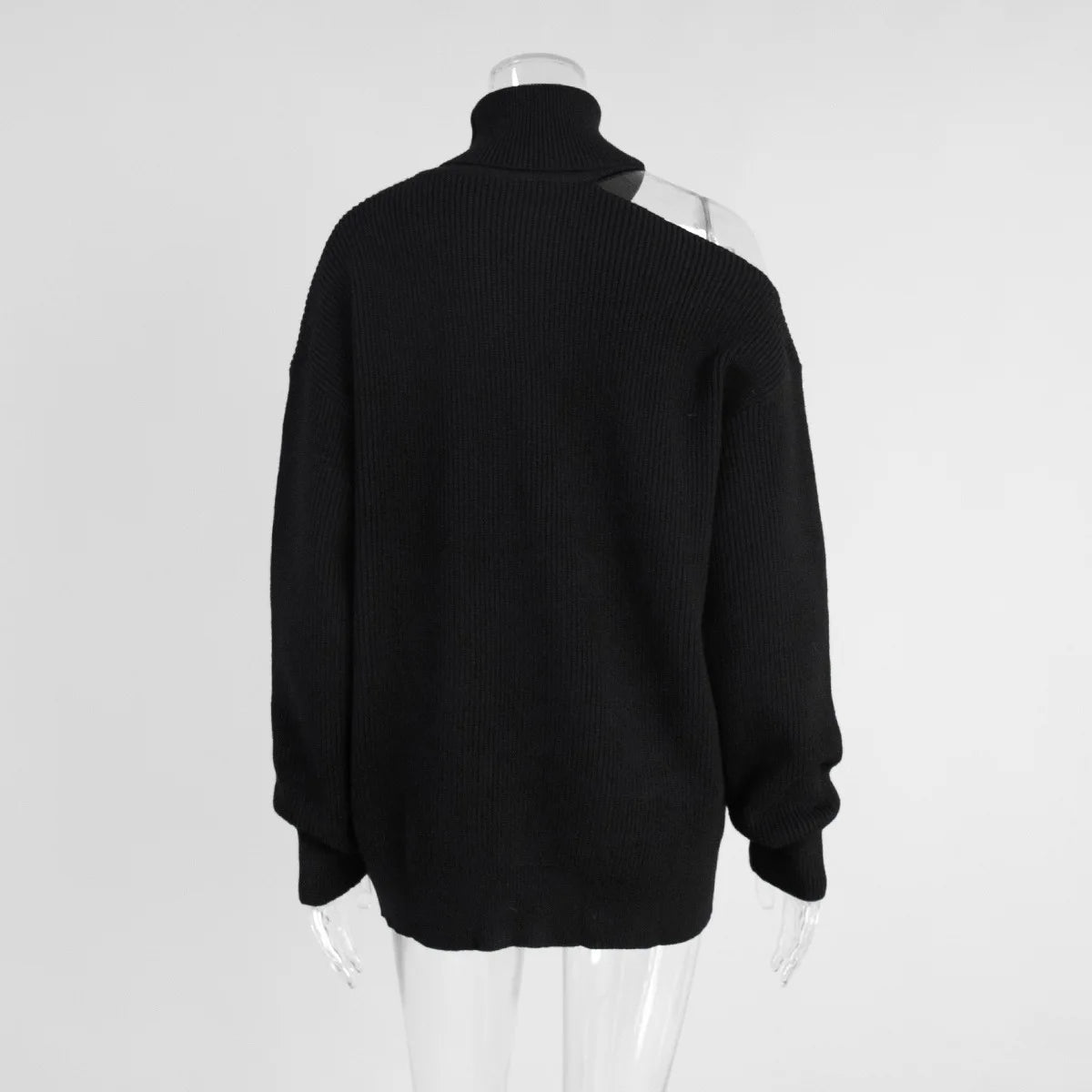 Women New Turtleneck Cutout Shoulder Pullover Long Sleeve Ribbed Knit Trendy Loose Fit Sweater Autumn Winter Fashion Streetwear