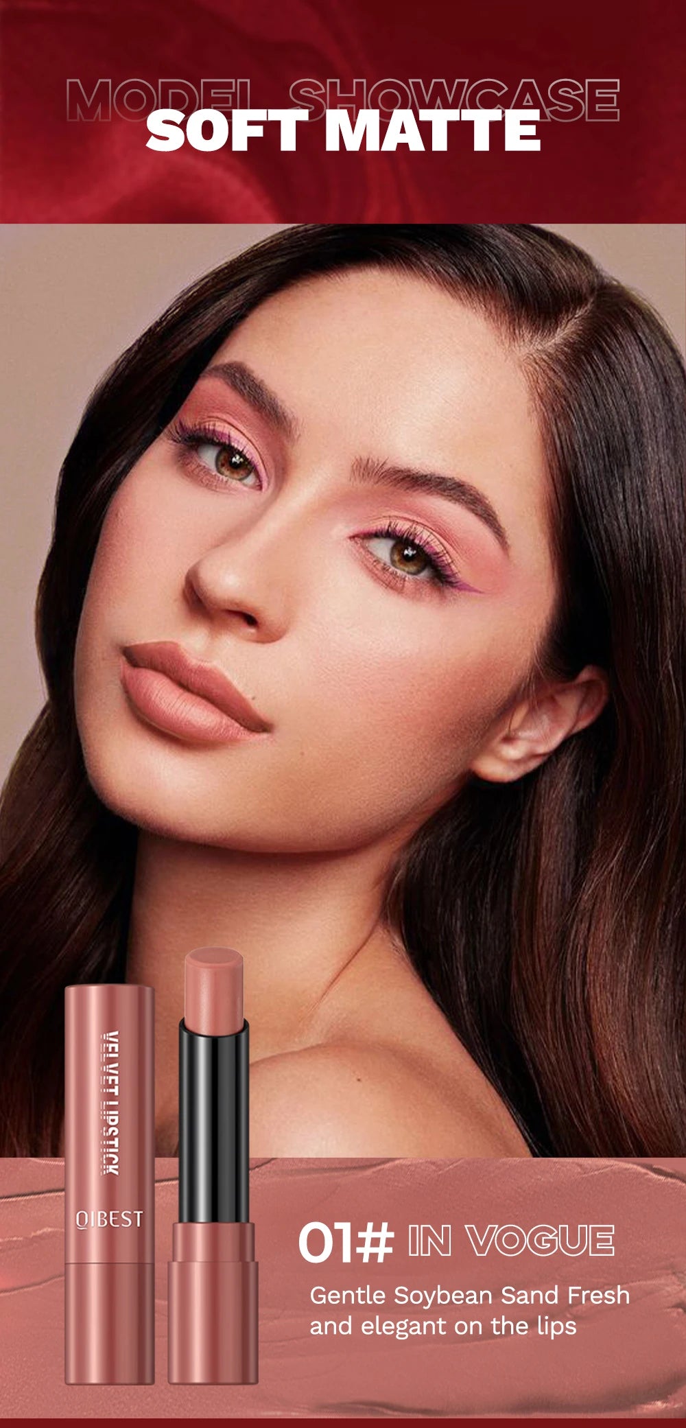 QIBESTNatural Velvet Matte Lipstick Long-lasting 10 Color Lip Stain Lightweight Moisturizing Lip Balm Women Makeup New Lip Tint