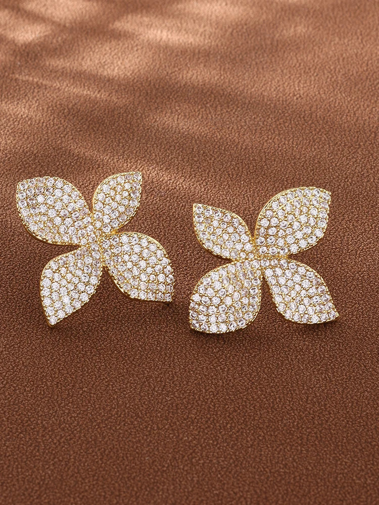 ZAKOL Original Design Shiny Cubic Zirconia Leaf Flower Earrings for Women Gorgeous Buling CZ Wedding Party Jewelry