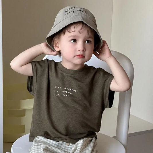 2025 Summer New Baby Short Sleeve T Shirts Letter Print Infant Boy Girl Cotton Casual Tee Simple Versatile Tops Toddler Clothes