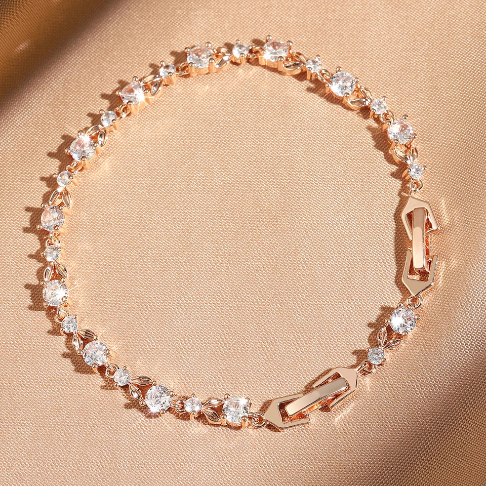 ZAKOL Exquisite Zircon Leaf Bracelets for Women Sliver Color Crystal Men Bangles Fashion Heart Zircon Girls Party Jewelry