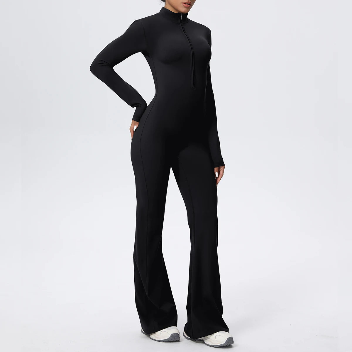 Woman's Fitness Yoga Bodysuit Solid Color Yoga Zipper Long Sleeves Trousers Gym High Strength Exercise Sports Bodysuit Leggings