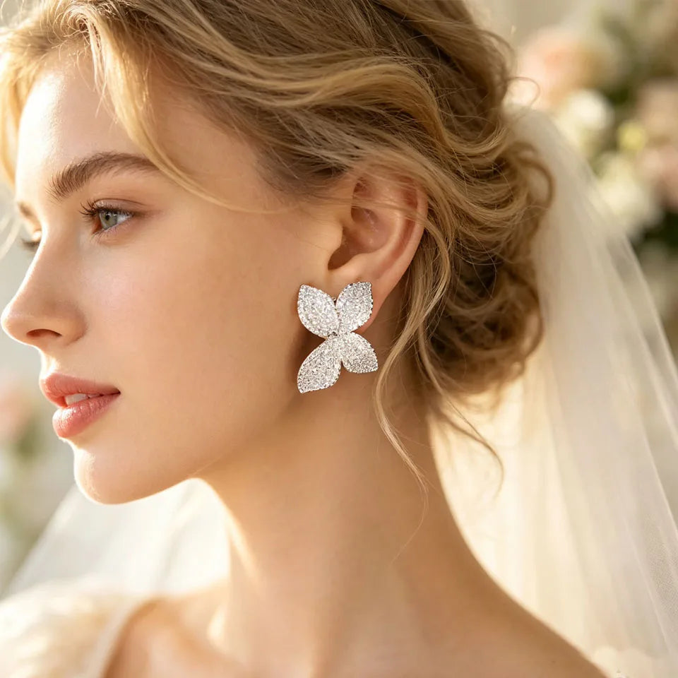 ZAKOL High Quality Luxury Flower Leaf Shaped Earrings for Women Gorgeous Micro Paved Bling Cubic Zirconia Bridal Wedding Jewelry