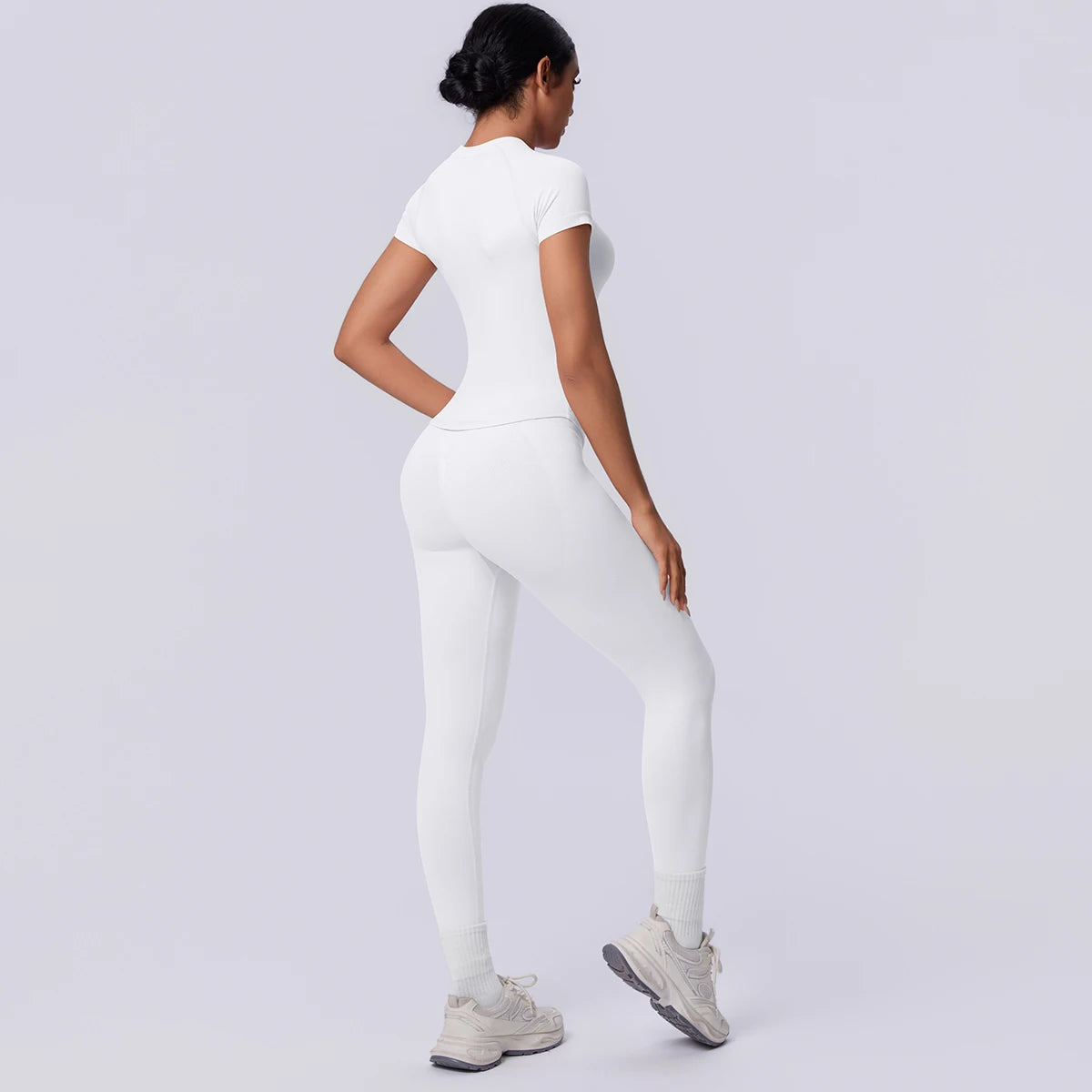 Rooftrellen New 2PCS/set Yoga Set Summer Quick Drying Fitness Sports Workout Top T-Shirt High Stretch Seamless Yoga Leggings Set