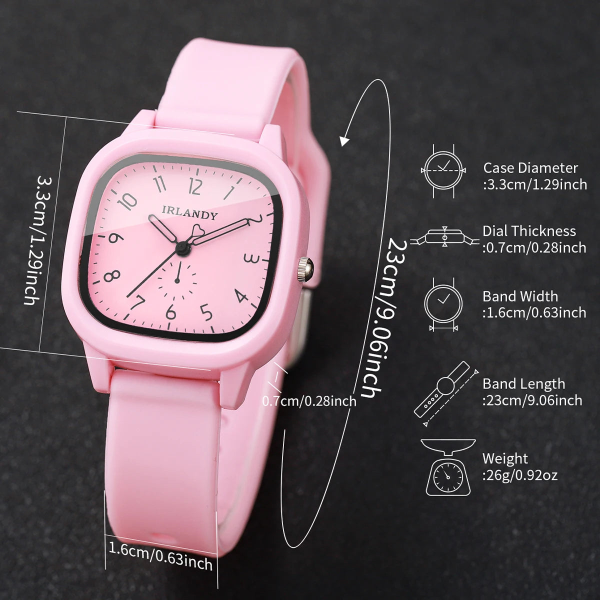 2PCS Fashion Arabic Dial Women Quartz Watch Heart Bracelet Set Square Silicone Strap Wristwatches Relogio Feminino (Without Box)