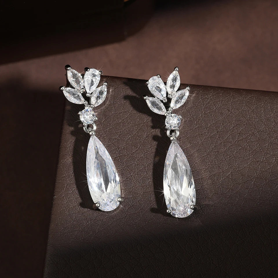 ZAKOL 9 Types Long Teardrop Shaped Cubic Zirconia Dangle Earrings for Women Gorgeous Sparkling CZ Bridal Earrings Jewelry Gifts