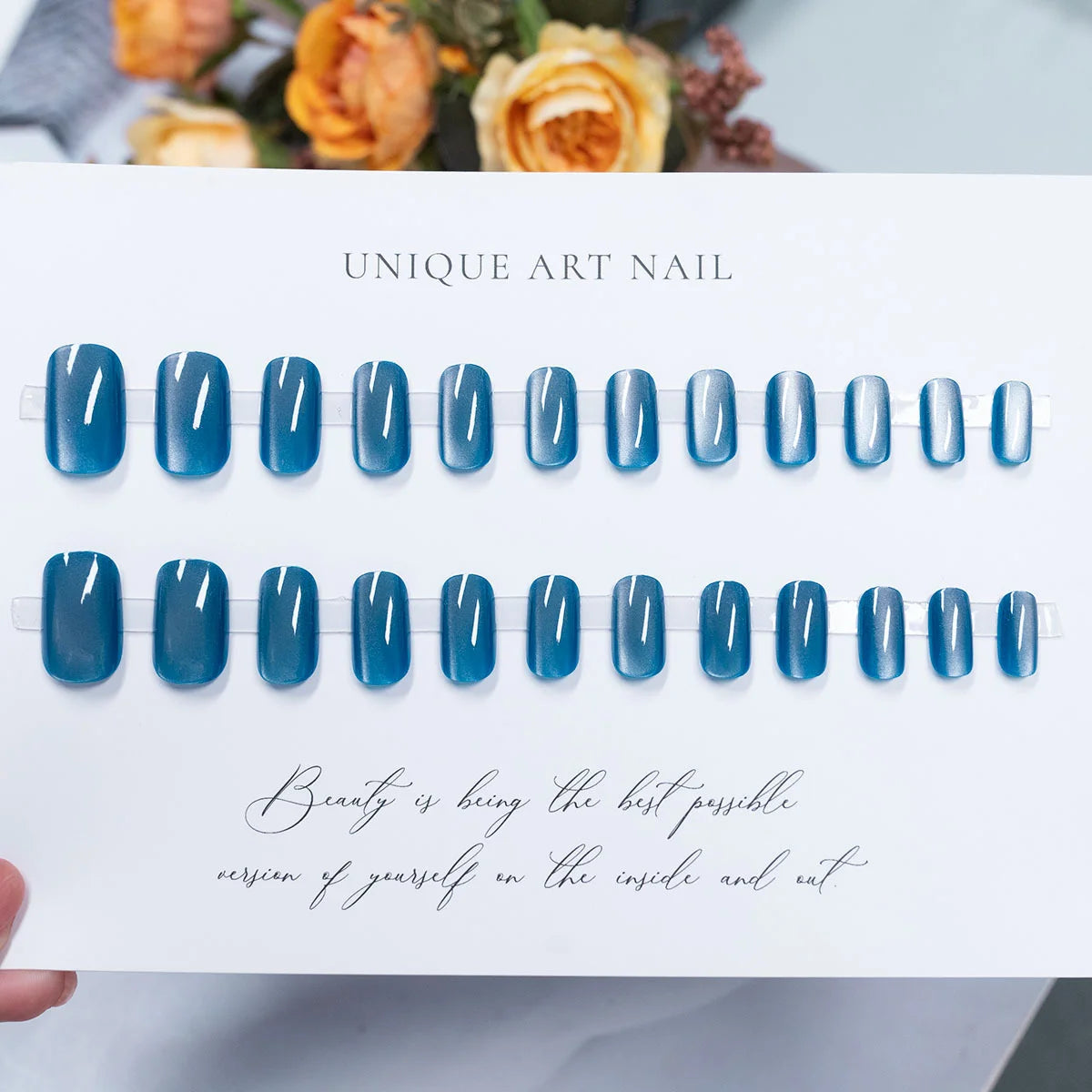 24pcs Glossy Cat's Eye Wearable Press On Nails Full Cover Nude Color Short Ballet False Nails Women Square Fake Nail Tips