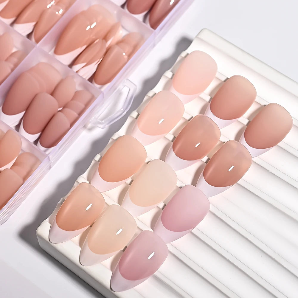 288/360pcs French Tips Press on Nails Almond False Nails Brown/Nude/Pink Acrylic Stiletto Full Cover Fake Nails for Extension