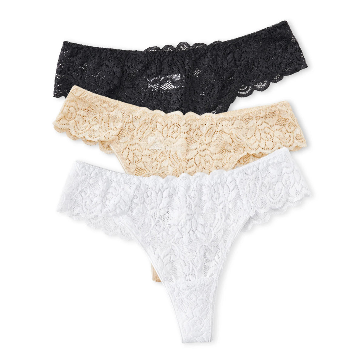 3PCS Women Floral Lace Thong Panties Low Waist Breathable Semi-Sheer G-string Sexy Intimates Underwear S-XXL