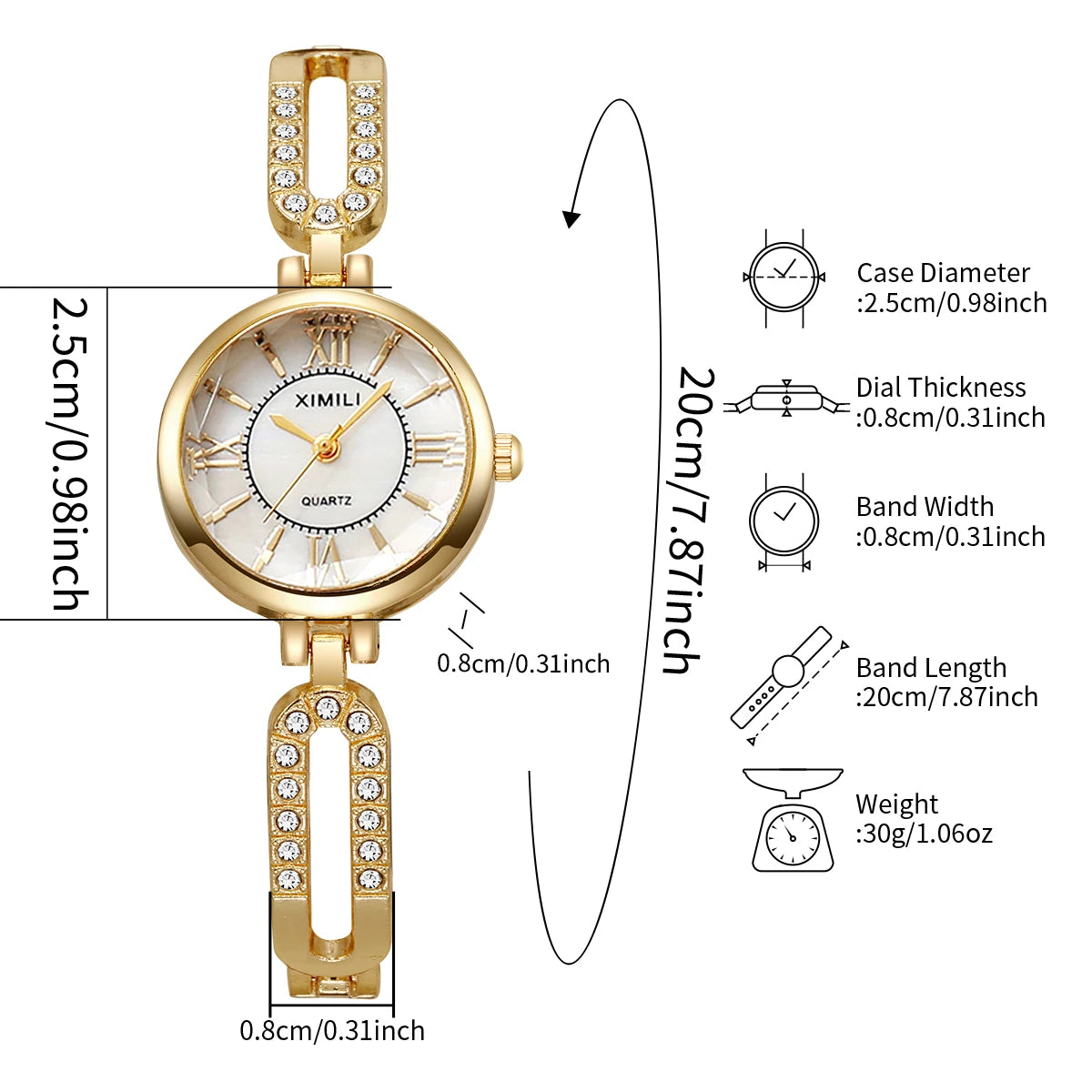Fashion Roma Dial Women Quartz Watch Luxury Rhinestone Golden Bracelet Strap Ladies Wristwatches Relogio Feminino（Without Box）