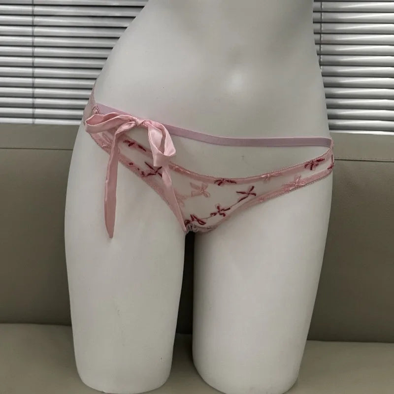 Women's Embroidered Ribbon Bow Bralette & Panty Set, Butterfly Mambo Pure Desire Wireless Comfort Bra for Daily Wear MOYISU Sexy