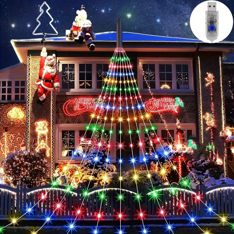 USB Powered LED Waterfall Lights,Star String Lights, Indoor Outdoor Christmas Lights for Bedroom, Living Room, Christmas Tree