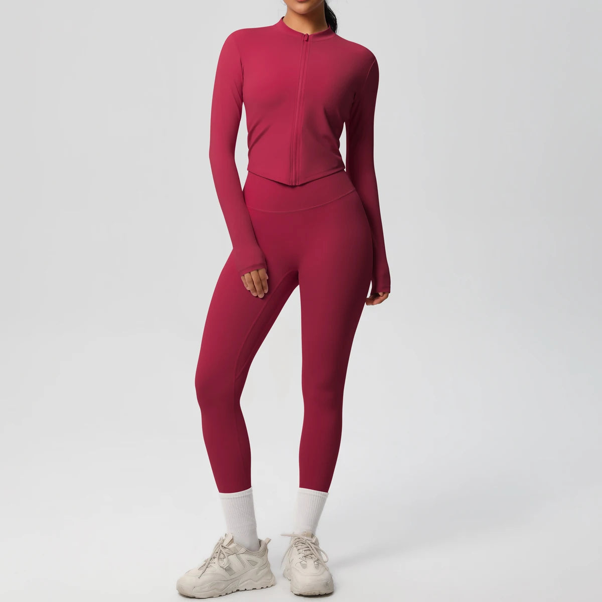 Hot Sale New Yoga Suit for Women Solid Color Yoga Zipper Long Sleeves Slim Casual Jacket Top Quick Drying Fitness Pants Gym Set