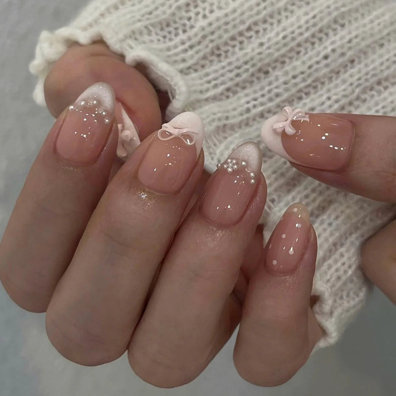 24Pcs Autumn Winter Matte Almond False Nails with Glue Rose Leaf Printing Nail Art Simple Full Cover Press on Acrylic Nails Tips