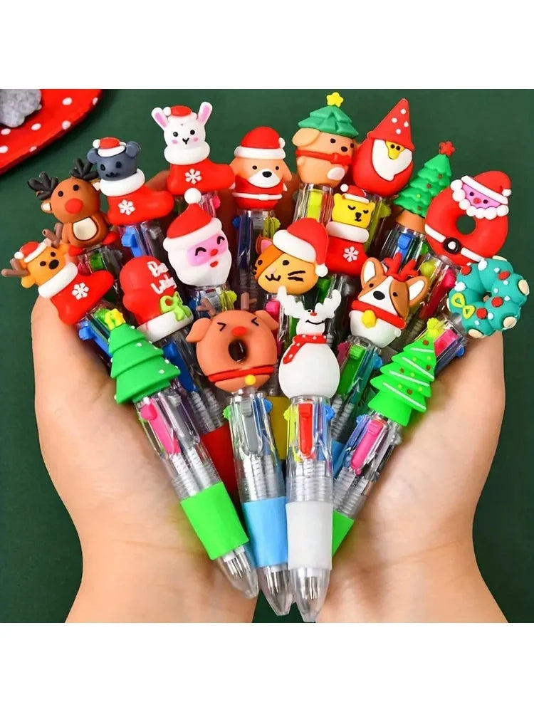 16pcs Mini Christmas Ballpoint Pens - Vibrant Assorted Designs, Soft Silicone Grip, Ergonomic for Office & Holiday Gifts