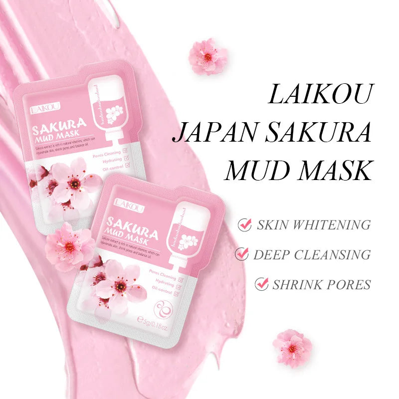 50pcs LAIKOU Mud Masks Sakura Facial Clay Masks Moisturizing Anti-aging Anti Acne Deep Cleansing skincare Face Mask for Beauty