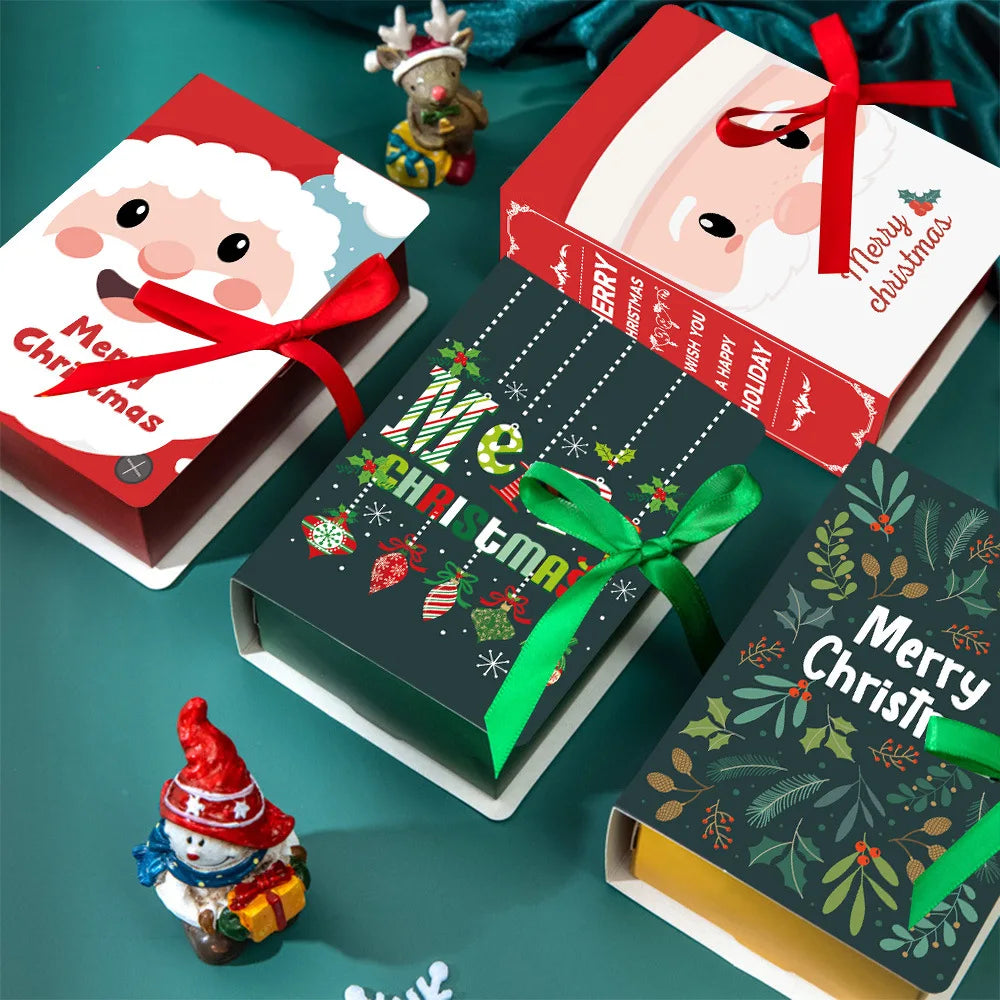 12Pcs Book Shaped Christmas Merry Christmas Winter Paper Decor Funny Candy Treat Boxs For Xmas Decoration Gift Wrapping Boxes