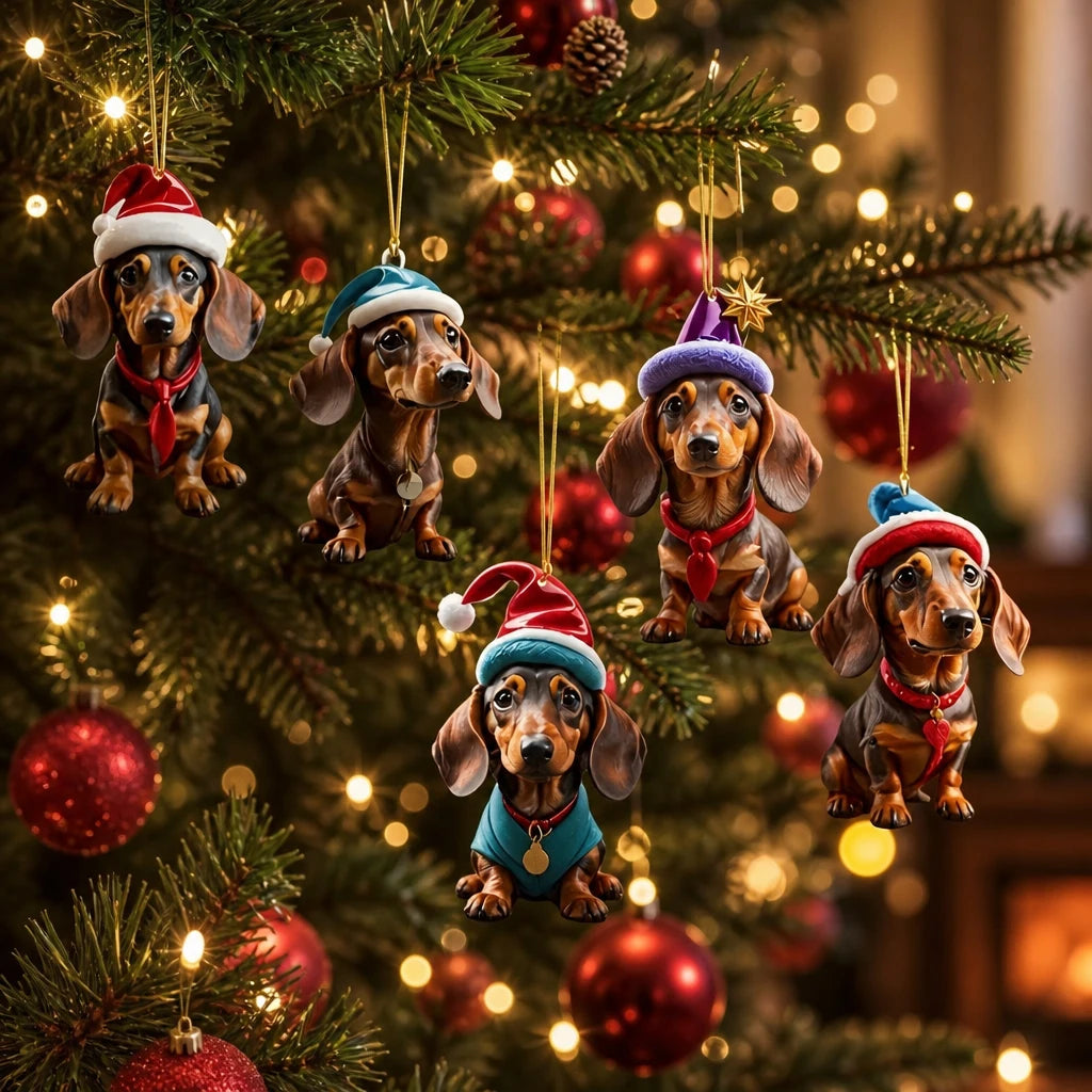 5/10PCS Adorable Sausage Dog Christmas Hanging Ornaments, Xmas Tree Decoration, Holiday Souvenir Gift for Dachshund Pet Parents