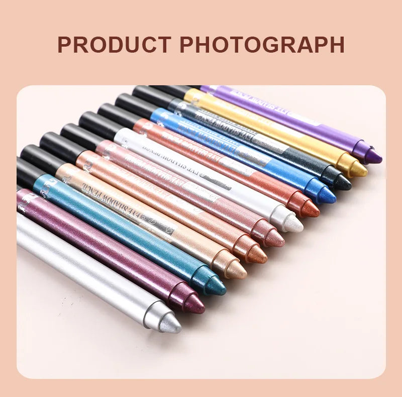 12 Color Highlighter Eyeshadow Pencil Waterproof Glitter Matte Nude Eye Shadow Makeup Pigment Cosmetics Blue White Eyeliner Pen