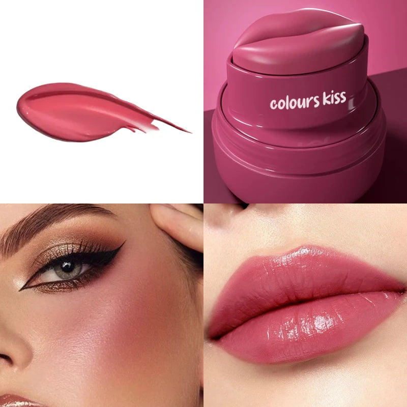 Lip And Cheek 2-in-1 Balm, Round Jar High Gloss Moisturizing Lip Gloss Long-lasting Moisturizing Multicolor Cheek Cream