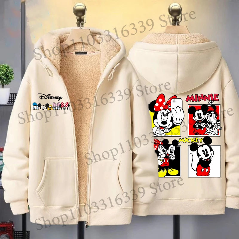 Mickey Mouse Sweatshirt Coat Male Female Autumn Winter New Thicken Long Sleeve Hooded Tops Outerwear Cartoon Clothing Xmas Gift