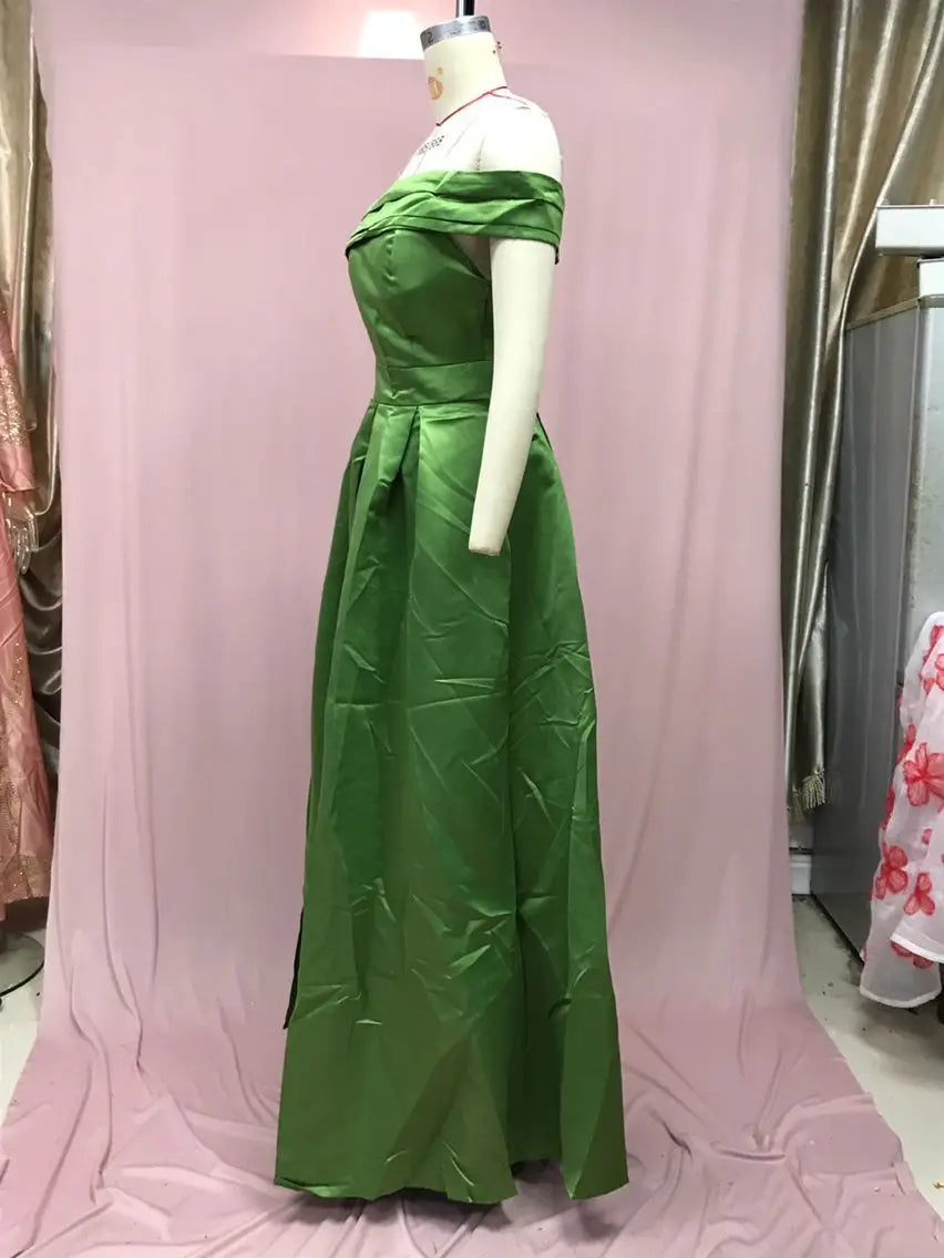 BKLD Solid Color Fashion One Shoulder Satin Dress Birthday Party Fluffy Dress 2026 Autumn Women Clothing Green Split Sexy Dress