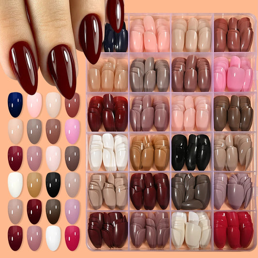 288/576pcs Short Almond Press On Nails Mixed Color Acylic Nail Extension Oval Full Cover False Nails for Women Glossy Fake Nails