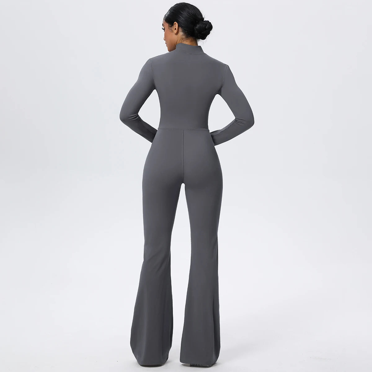Woman's Fitness Yoga Bodysuit Solid Color Yoga Zipper Long Sleeves Trousers Gym High Strength Exercise Sports Bodysuit Leggings