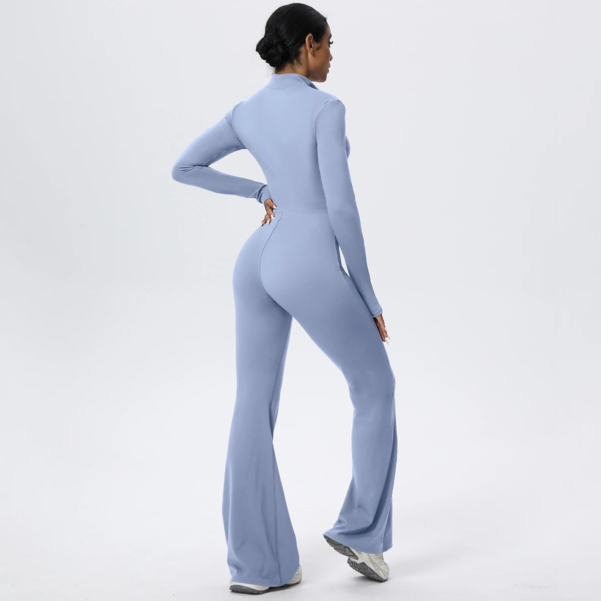 Woman's Fitness Yoga Bodysuit Solid Color Yoga Zipper Long Sleeves Trousers Gym High Strength Exercise Sports Bodysuit Leggings