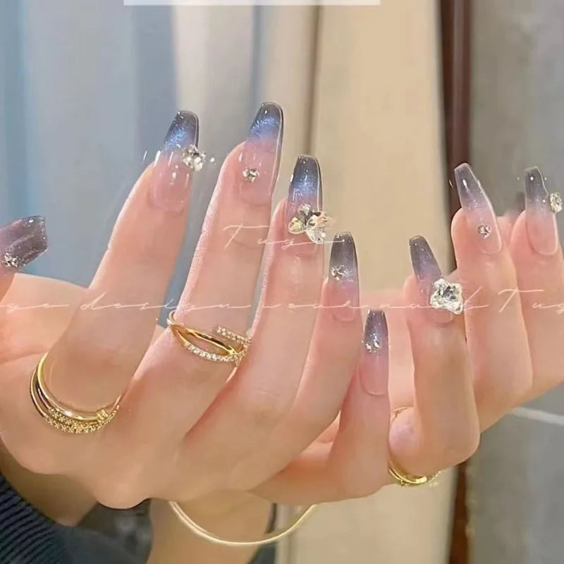 10pcs Handmade Sweet Self-adhesive Fake Nails Summer Press on Nails Acrylic for Girls 2025 Cute Decorated False Nails with Glue