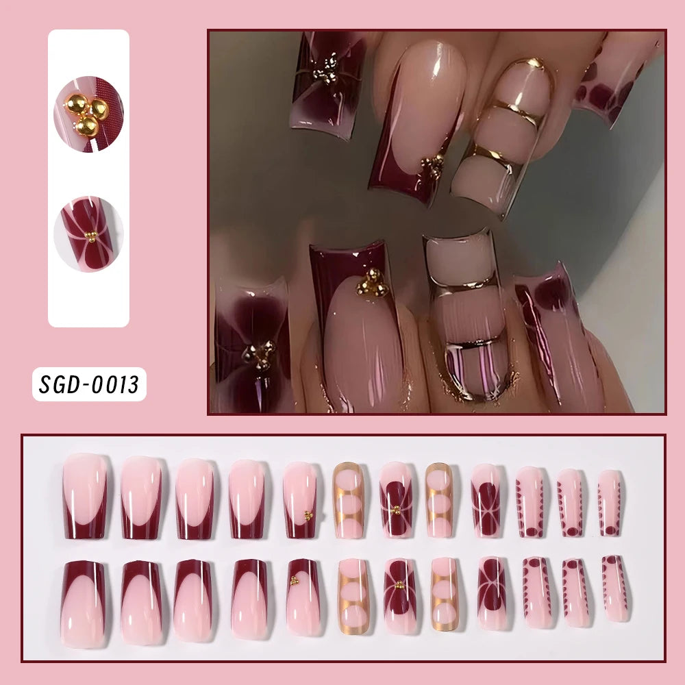 24pcs/box Fake Nail Long Ballet Reusable Acrylic Press On Nails Artificial Nails Full Cover False Nail Tips with Jelly Stickers
