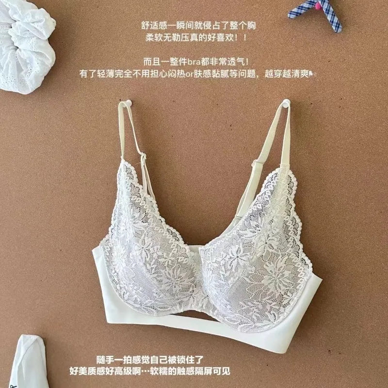 Французское кружевное белье с глубоким вырезом (French Lace Lingerie Deep V Bra), Сексуальный бюстгальтер без бретелей, Комплект