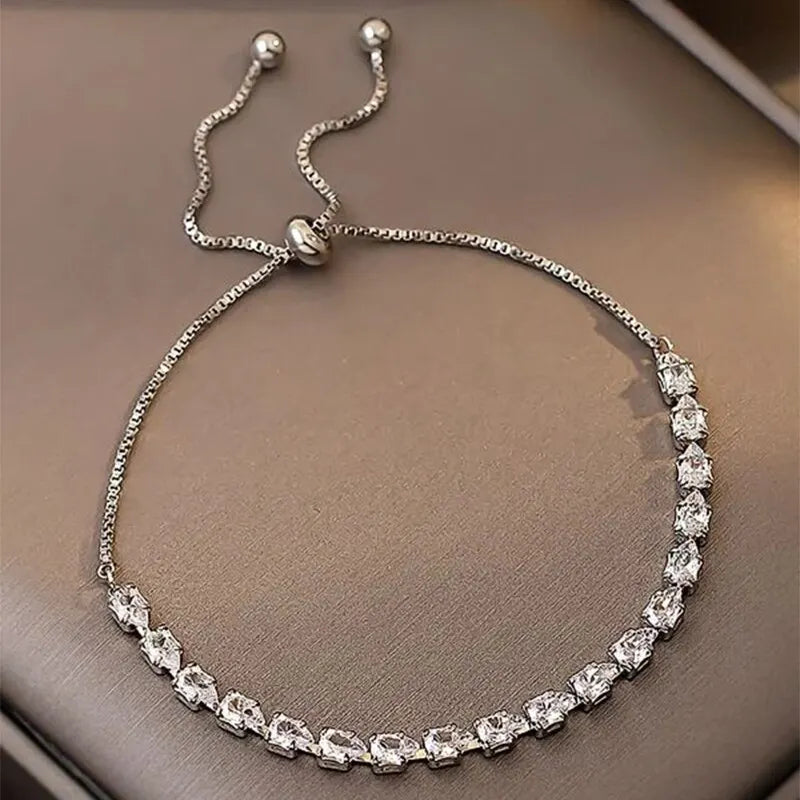 Adjustable Geometric Korean Fashion Water Drop Zirconia Crystal Bracelets Bangles for Women Party Jewelry Girls Birthday Gift