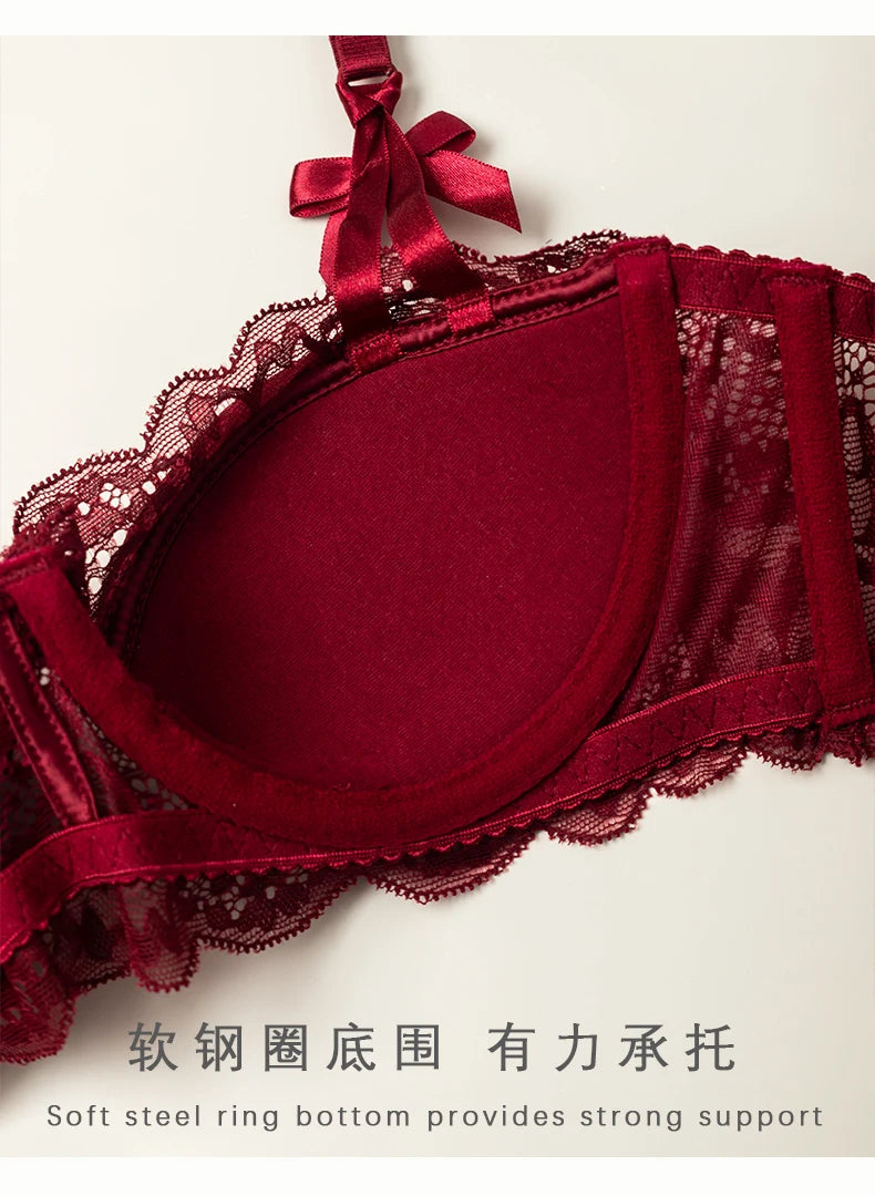 Victorian French Lace Lingerie Set Small Breasts Anti Sagging Thin Half Cup Push Up Bra Bralette Wireless Comfort for Women Sexy