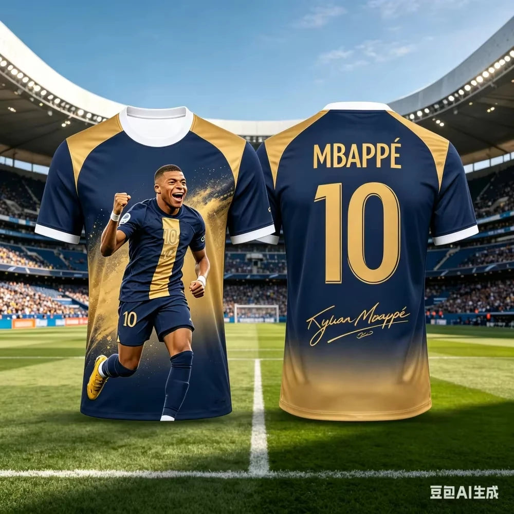 Mbapp 3D Printed Soccer T Shirt Family Set for Adults Kids Quick Dry for Outdoor Sports Fitness Training Daily Casual