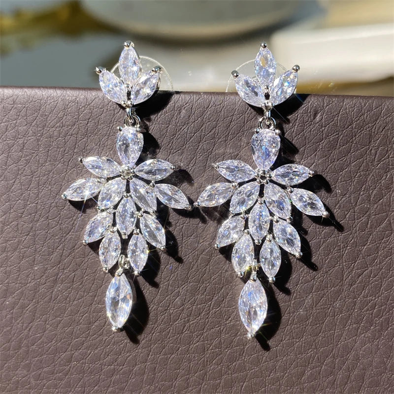 ZAKOL Korea Marquise Zircon Leaf Dangle Earrings for Women Fashion Bridal Wedding Party Jewelry Drop Shipping EP2168