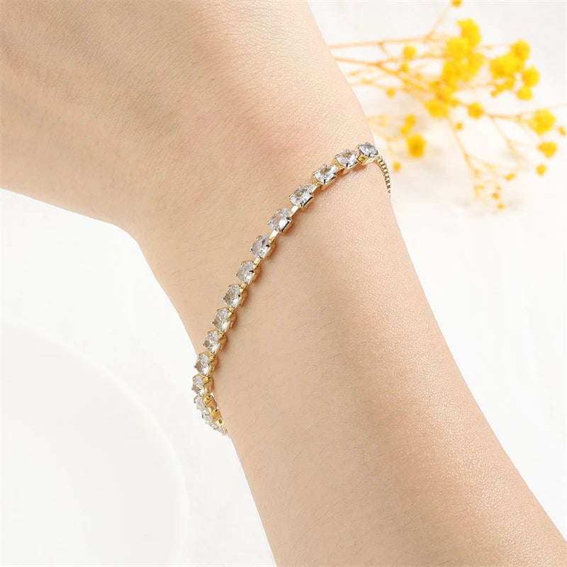 Adjustable Geometric Korean Fashion Water Drop Zirconia Crystal Bracelets Bangles for Women Party Jewelry Girls Birthday Gift