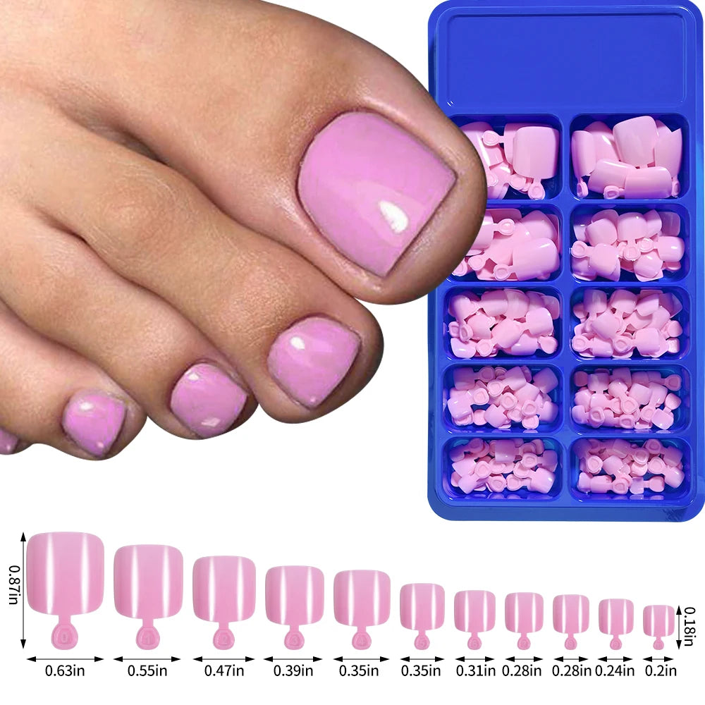 120/100Pcs French White Edge False Toe Nails Acrylic Short Square Full Cover Fake Toenails Summer Wearable Press on Toenails